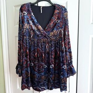 EUC Free People Mystic Charm Babydoll Dress Blue Paisley Floral